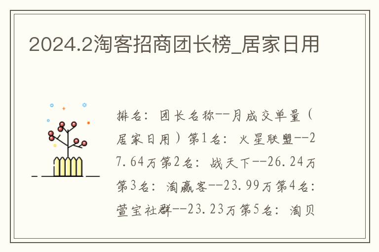 2024.2淘客招商团长榜_居家日用